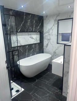 marble black inlay white bath bathroom