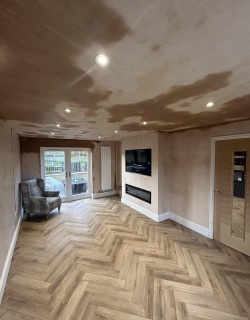 wood floor ceiling lights tv fireplace electrical